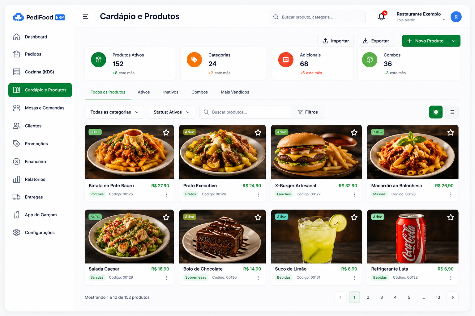 Cardápio e Produtos
